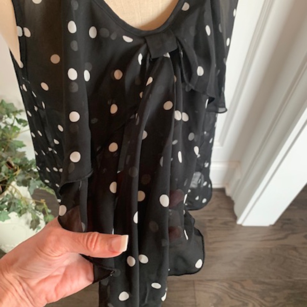 A. Byer Women's Sheer Swing Polk-a-dot Top - Picture 2 of 8